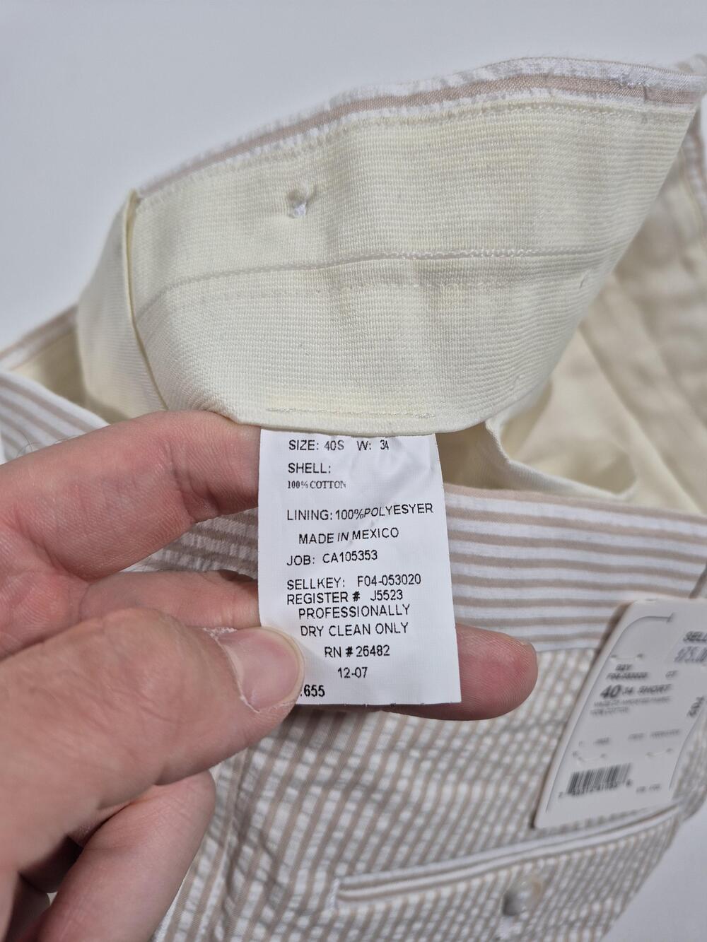 VTG Pants Mens 34x36 Beige Stripe Pleated Lined Cotton Blend Summer NWT - Picture 3 of 11